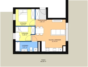 3 pokoje, mieszkanie 45,34 m², piętro 3, oferta nr A15, Rodzinna Malta, Poznań, Warszawskie-Pomet-Maltańskie, Komandoria, ul. Bnińska