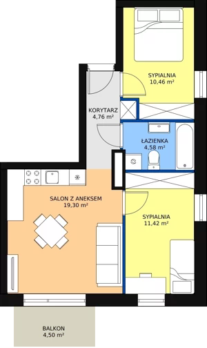 3 pokoje, mieszkanie 50,52 m², piętro 2, oferta nr B11, Rodzinna Malta, Poznań, Warszawskie-Pomet-Maltańskie, Komandoria, ul. Bnińska