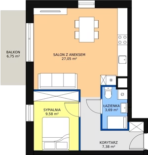 2 pokoje, mieszkanie 47,71 m², piętro 1, oferta nr C10, Rodzinna Malta, Poznań, Warszawskie-Pomet-Maltańskie, Komandoria, ul. Bnińska