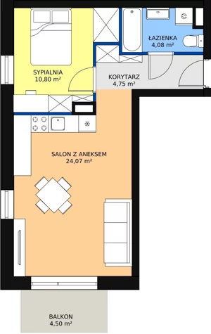 2 pokoje, mieszkanie 43,70 m², piętro 2, oferta nr C15, Rodzinna Malta, Poznań, Warszawskie-Pomet-Maltańskie, Komandoria, ul. Bnińska