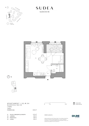 1 pokój, mieszkanie 34,40 m², piętro 2, oferta nr I.02.M.04, SUDEA, Wrocław, Borek, Krzyki, ul. Sudecka
