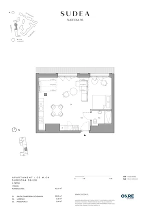 1 pokój, mieszkanie 42,87 m², piętro 3, oferta nr I.03.M.04, SUDEA, Wrocław, Borek, Krzyki, ul. Sudecka