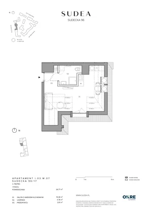 1 pokój, mieszkanie 26,77 m², piętro 3, oferta nr I.03.M.07, SUDEA, Wrocław, Borek, Krzyki, ul. Sudecka