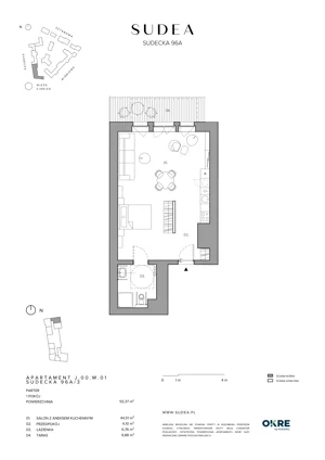 1 pokój, mieszkanie 55,37 m², parter, oferta nr J.00.M.01, SUDEA, Wrocław, Borek, Krzyki, ul. Sudecka