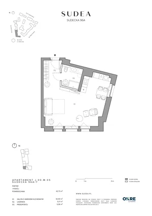 1 pokój, mieszkanie 42,73 m², parter, oferta nr J.00.M.05, SUDEA, Wrocław, Borek, Krzyki, ul. Sudecka