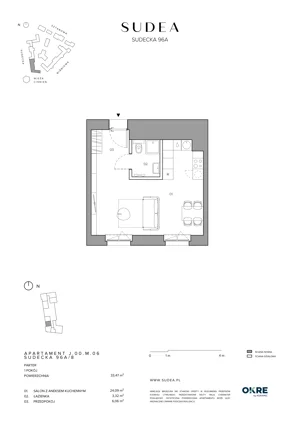 1 pokój, mieszkanie 33,47 m², parter, oferta nr J.00.M.06, SUDEA, Wrocław, Borek, Krzyki, ul. Sudecka