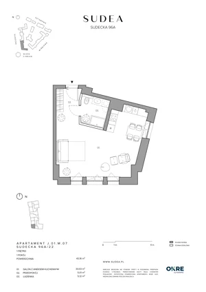 1 pokój, mieszkanie 43,16 m², piętro 1, oferta nr J.01.M.07, SUDEA, Wrocław, Borek, Krzyki, ul. Sudecka