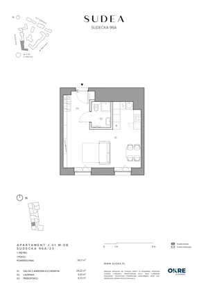 1 pokój, mieszkanie 34,17 m², piętro 1, oferta nr J.01.M.08, SUDEA, Wrocław, Borek, Krzyki, ul. Sudecka