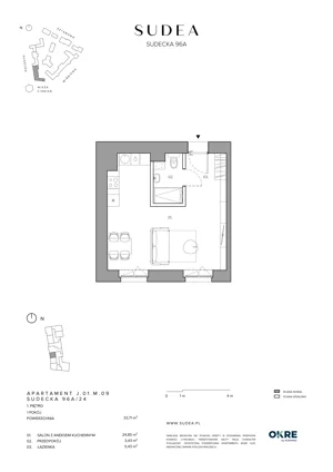 1 pokój, mieszkanie 33,71 m², piętro 1, oferta nr J.01.M.09, SUDEA, Wrocław, Borek, Krzyki, ul. Sudecka