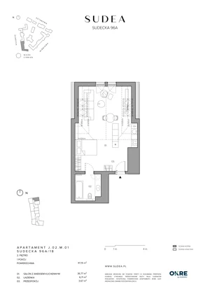 1 pokój, mieszkanie 47,15 m², piętro 2, oferta nr J.02.M.01, SUDEA, Wrocław, Borek, Krzyki, ul. Sudecka