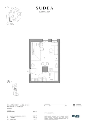 1 pokój, mieszkanie 35,12 m², piętro 2, oferta nr J.02.M.03, SUDEA, Wrocław, Borek, Krzyki, ul. Sudecka