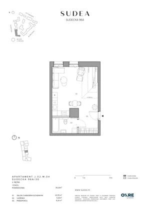 1 pokój, mieszkanie 35,23 m², piętro 2, oferta nr J.02.M.04, SUDEA, Wrocław, Borek, Krzyki, ul. Sudecka