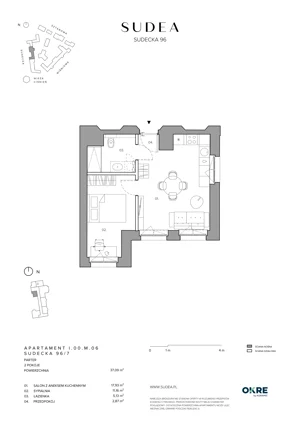 2 pokoje, mieszkanie 37,09 m², parter, oferta nr I.00.M.06, SUDEA, Wrocław, Borek, Krzyki, ul. Sudecka