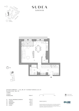 2 pokoje, mieszkanie 87,66 m², piętro 3, oferta nr I.03.M.01, SUDEA, Wrocław, Borek, Krzyki, ul. Sudecka
