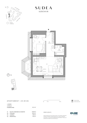 2 pokoje, mieszkanie 57,17 m², piętro 3, oferta nr I.03.M.06, SUDEA, Wrocław, Borek, Krzyki, ul. Sudecka