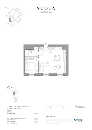 2 pokoje, mieszkanie 52,72 m², parter, oferta nr J.00.M.08, SUDEA, Wrocław, Borek, Krzyki, ul. Sudecka