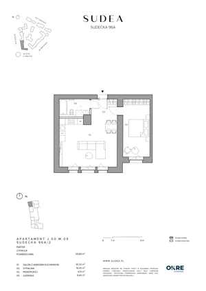 2 pokoje, mieszkanie 55,89 m², parter, oferta nr J.00.M.09, SUDEA, Wrocław, Borek, Krzyki, ul. Sudecka
