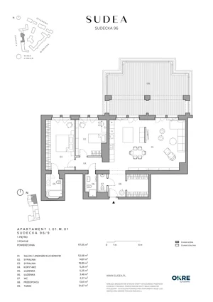 3 pokoje, mieszkanie 117,05 m², piętro 1, oferta nr I.01.M.01, SUDEA, Wrocław, Borek, Krzyki, ul. Sudecka