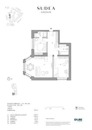 3 pokoje, mieszkanie 78,51 m², piętro 1, oferta nr I.01.M.06, SUDEA, Wrocław, Borek, Krzyki, ul. Sudecka
