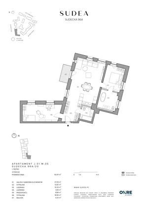 3 pokoje, mieszkanie 92,97 m², piętro 1, oferta nr J.01.M.05, SUDEA, Wrocław, Borek, Krzyki, ul. Sudecka