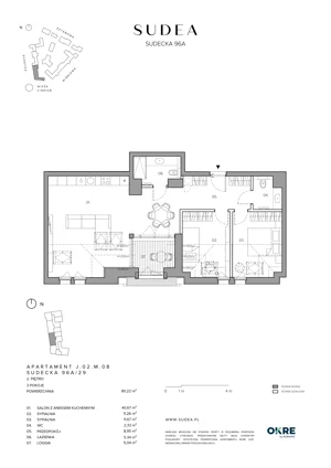 3 pokoje, mieszkanie 80,19 m², piętro 2, oferta nr J.02.M.08, SUDEA, Wrocław, Borek, Krzyki, ul. Sudecka