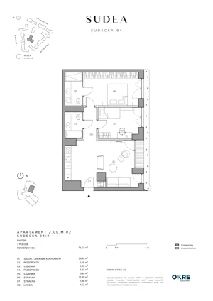 3 pokoje, mieszkanie 73,53 m², parter, oferta nr 2.00.M.02, SUDEA, Wrocław, Borek, Krzyki, ul. Sudecka