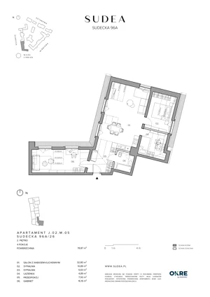 4 pokoje, mieszkanie 78,87 m², piętro 2, oferta nr J.02.M.05, SUDEA, Wrocław, Borek, Krzyki, ul. Sudecka