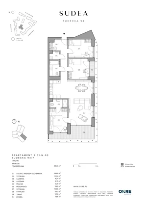 4 pokoje, mieszkanie 99,33 m², piętro 1, oferta nr 2.01.M.03, SUDEA, Wrocław, Borek, Krzyki, ul. Sudecka