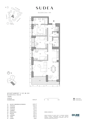 4 pokoje, mieszkanie 107,15 m², piętro 1, oferta nr 2.01.M.04, SUDEA, Wrocław, Borek, Krzyki, ul. Sudecka
