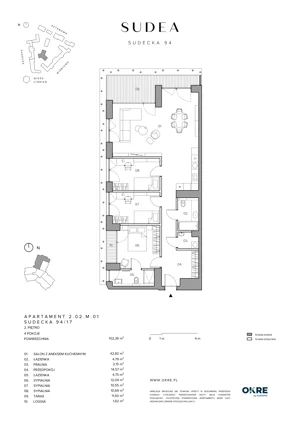 4 pokoje, mieszkanie 102,36 m², piętro 2, oferta nr 2.02.M.01, SUDEA, Wrocław, Borek, Krzyki, ul. Sudecka