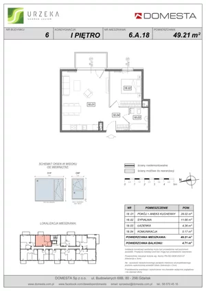 2 pokoje, mieszkanie 49,21 m², piętro 1, oferta nr 6.A.18, Urzeka - budynek 6 , Gdańsk, Jasień, ul. Guderskiego / Czermińskiego