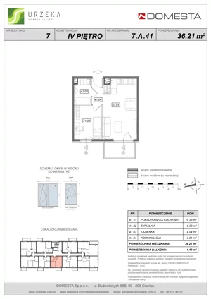 2 pokoje, mieszkanie 36,21 m², piętro 4, oferta nr 7.A.41, Urzeka - budynek 7, Gdańsk, Jasień, ul. Guderskiego / Czermińskiego