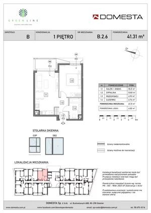 2 pokoje, mieszkanie 41,31 m², piętro 1, oferta nr B.2.6, GreenLine, Gdańsk, Piecki-Migowo, Matemblewo, ul. Rakoczego