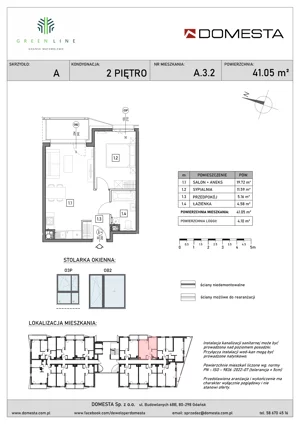 2 pokoje, mieszkanie 41,05 m², piętro 2, oferta nr A.3.2, GreenLine, Gdańsk, Piecki-Migowo, Matemblewo, ul. Rakoczego