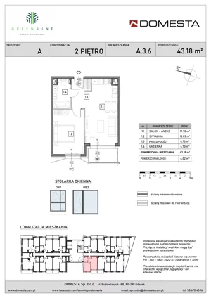 2 pokoje, mieszkanie 43,18 m², piętro 2, oferta nr A.3.6, GreenLine, Gdańsk, Piecki-Migowo, Matemblewo, ul. Rakoczego