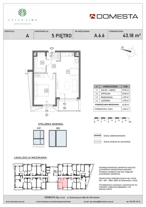 2 pokoje, mieszkanie 43,18 m², piętro 5, oferta nr A.6.6, GreenLine, Gdańsk, Piecki-Migowo, Matemblewo, ul. Rakoczego