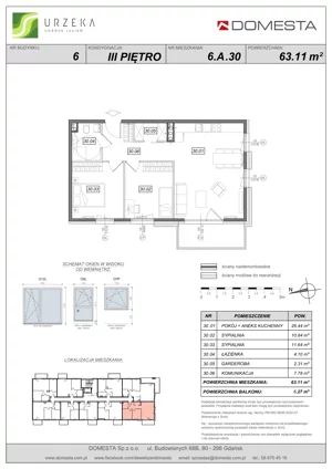 3 pokoje, mieszkanie 63,11 m², piętro 3, oferta nr 6.A.30, Urzeka - budynek 6 , Gdańsk, Jasień, ul. Guderskiego / Czermińskiego