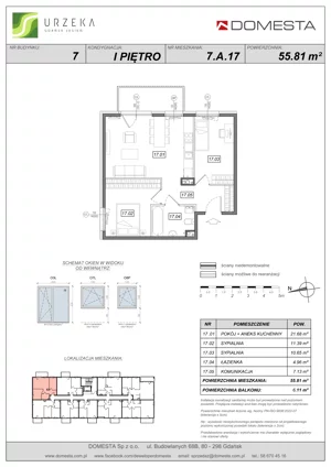 3 pokoje, mieszkanie 55,81 m², piętro 1, oferta nr 7.A.17, Urzeka - budynek 7, Gdańsk, Jasień, ul. Guderskiego / Czermińskiego