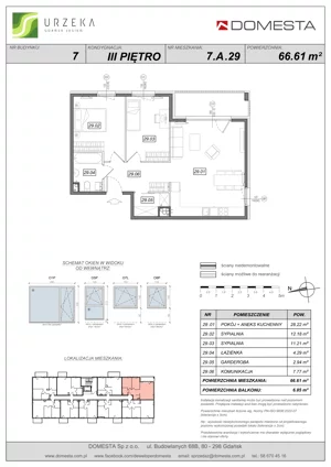 3 pokoje, mieszkanie 66,61 m², piętro 3, oferta nr 7.A.29, Urzeka - budynek 7, Gdańsk, Jasień, ul. Guderskiego / Czermińskiego