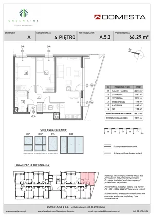 3 pokoje, mieszkanie 66,29 m², piętro 4, oferta nr A.5.3, GreenLine, Gdańsk, Piecki-Migowo, Matemblewo, ul. Rakoczego