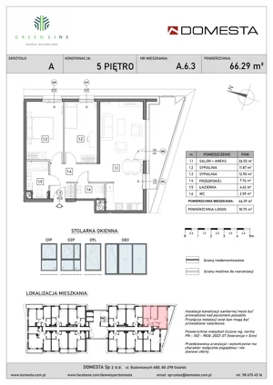 3 pokoje, mieszkanie 66,29 m², piętro 5, oferta nr A.6.3, GreenLine, Gdańsk, Piecki-Migowo, Matemblewo, ul. Rakoczego
