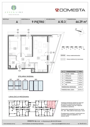 3 pokoje, mieszkanie 66,29 m², piętro 9, oferta nr A.10.3, GreenLine, Gdańsk, Piecki-Migowo, Matemblewo, ul. Rakoczego