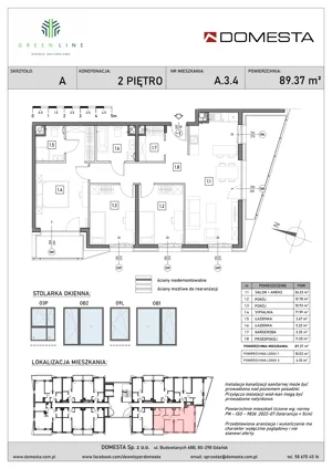 4 pokoje, mieszkanie 89,37 m², piętro 2, oferta nr A.3.4, GreenLine, Gdańsk, Piecki-Migowo, Matemblewo, ul. Rakoczego