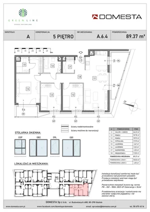 4 pokoje, mieszkanie 89,37 m², piętro 5, oferta nr A.6.4, GreenLine, Gdańsk, Piecki-Migowo, Matemblewo, ul. Rakoczego
