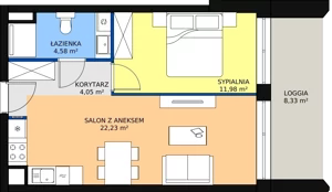 2 pokoje, apartament inwestycyjny 42,84 m², piętro 1, oferta nr A.2.8, Apartamenty Remedium, Gdańsk, Aniołki,  ul. Mariana Smoluchowskiego