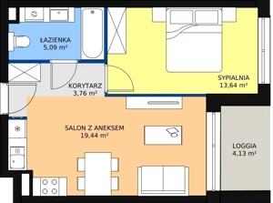 2 pokoje, apartament inwestycyjny 41,93 m², piętro 2, oferta nr A.3.11, Apartamenty Remedium, Gdańsk, Aniołki,  ul. Mariana Smoluchowskiego