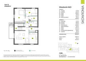 6 pokoi, mieszkanie 133,28 m², piętro 1, oferta nr 3A-2, Skowronia, Kraków, Podgórze Duchackie, Wola Duchacka, ul. Skowronia