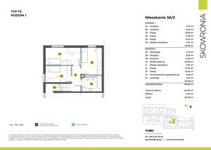 6 pokoi, mieszkanie 133,28 m², piętro 1, oferta nr 3A-2, Skowronia, Kraków, Podgórze Duchackie, Wola Duchacka, ul. Skowronia