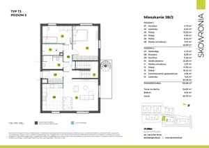 6 pokoi, mieszkanie 133,28 m², piętro 1, oferta nr 3B-2, Skowronia, Kraków, Podgórze Duchackie, Wola Duchacka, ul. Skowronia