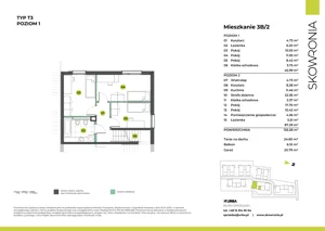 6 pokoi, mieszkanie 133,28 m², piętro 1, oferta nr 3B-2, Skowronia, Kraków, Podgórze Duchackie, Wola Duchacka, ul. Skowronia